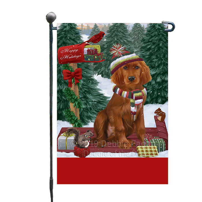 Personalized Merry Christmas Woodland Sled  Irish Red Setter Dog Custom Garden Flags GFLG-DOTD-A61609