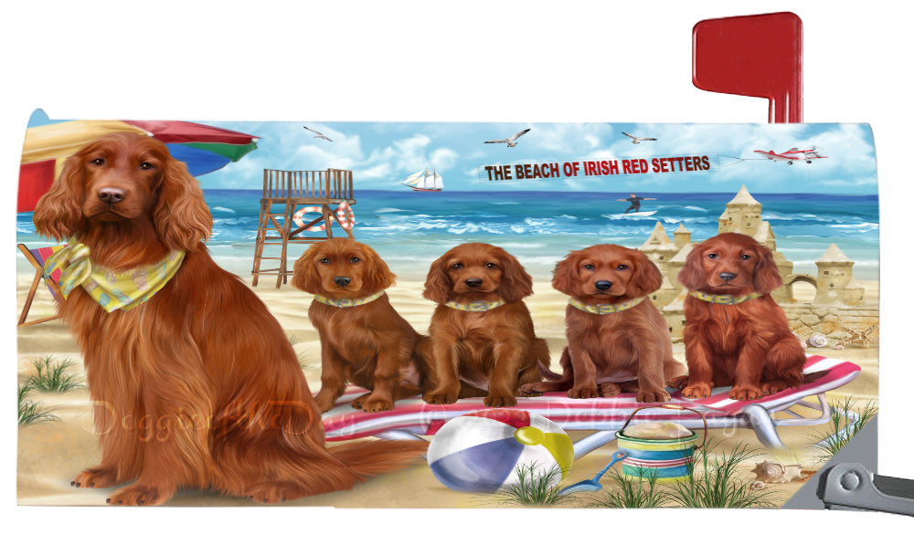 Pet Friendly Beach Irish Red Setter Dogs Magnetic Mailbox Cover Both Sides Pet Theme Printed Decorative Letter Box Wrap Case Postbox Thick Magnetic Vinyl Material
