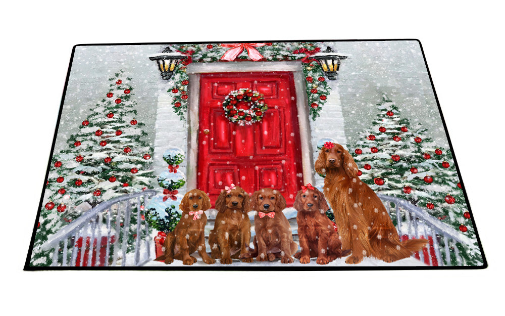 Christmas Holiday Welcome Irish Red Setter Dogs Floor Mat- Anti-Slip Pet Door Mat Indoor Outdoor Front Rug Mats for Home Outside Entrance Pets Portrait Unique Rug Washable Premium Quality Mat