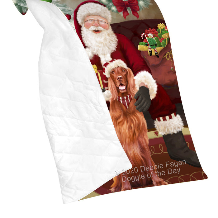 Santa's Christmas Surprise Irish Red Setter Dog Quilt Bed Coverlet Bedspread - Pets Comforter Unique One-side Animal Printing - Soft Lightweight Durable Washable Polyester Quilt