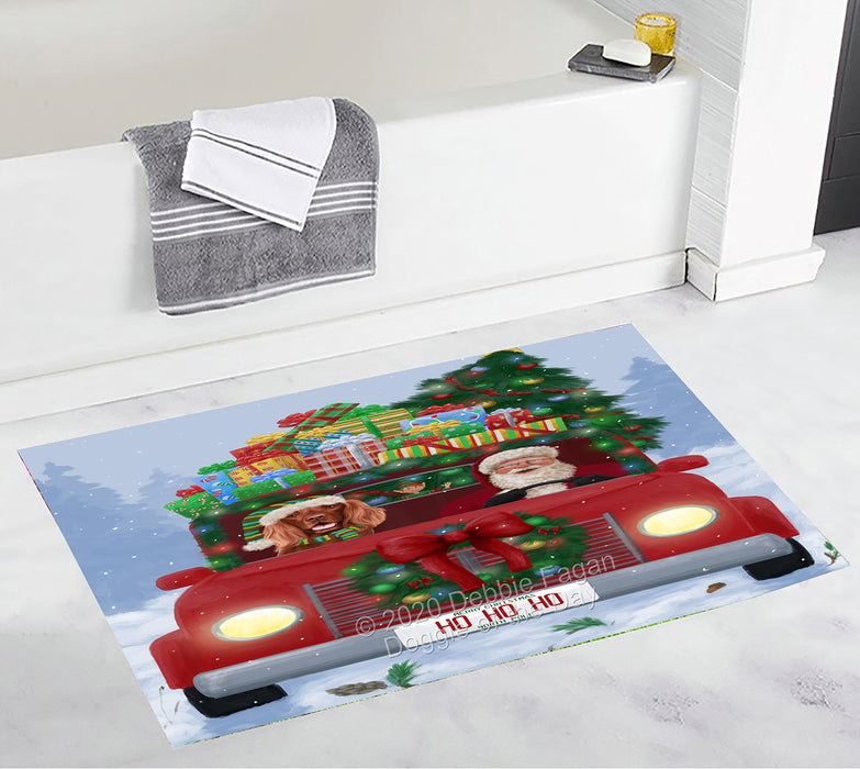 Christmas Honk Honk Red Truck Here Comes with Santa and Irish Red Setter Dog Bath Mat BRUG53770