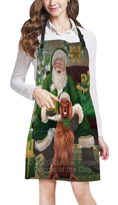Christmas Irish Santa with Gift and Irish Red Setter Dog Apron Apron-48312
