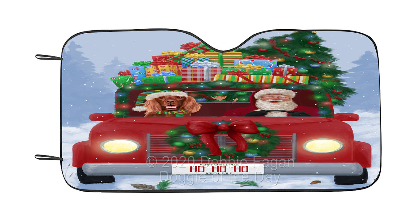 Christmas Honk Honk Red Truck with Santa and Irish Red Setter Dog Car Sun Shade Cover Curtain