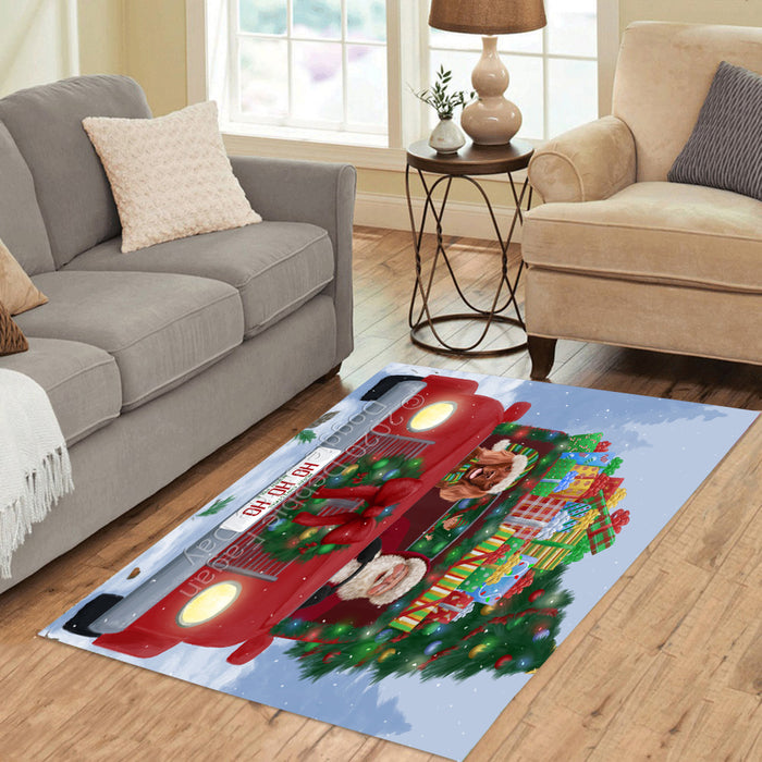 Christmas Honk Honk Red Truck Here Comes with Santa and Irish Red Setter Dog Polyester Area Rug ARUG63527
