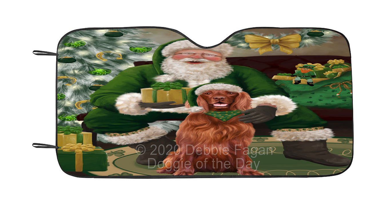 Christmas Irish Santa with Gift and Irish Red Setter Dog Car Sun Shade Cover Curtain