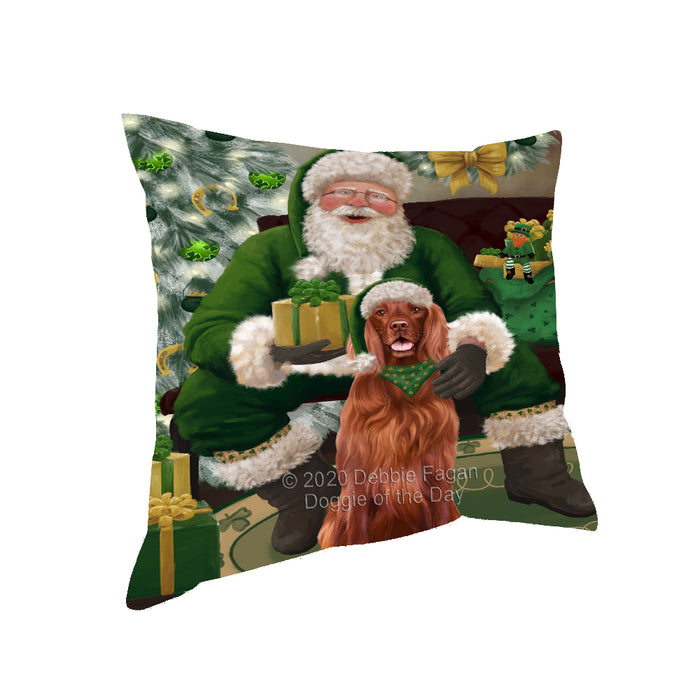 Christmas Irish Santa with Gift and Irish Red Setter Dog Pillow PIL86828