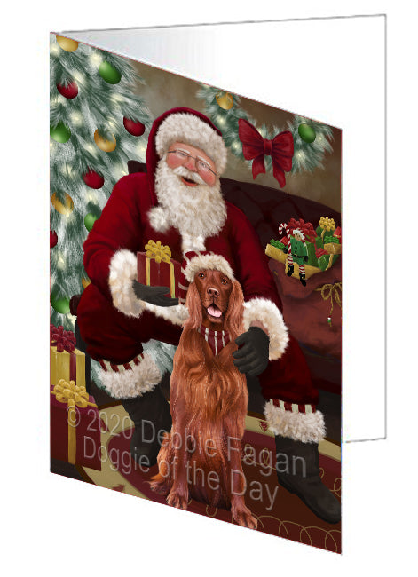 Santa's Christmas Surprise Irish Red Setter Dog Handmade Artwork Assorted Pets Greeting Cards and Note Cards with Envelopes for All Occasions and Holiday Seasons