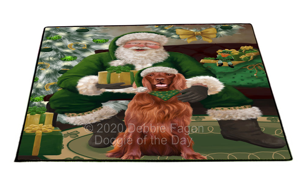 Christmas Irish Santa with Gift and Irish Red Setter Dog Indoor/Outdoor Welcome Floormat - Premium Quality Washable Anti-Slip Doormat Rug FLMS57181