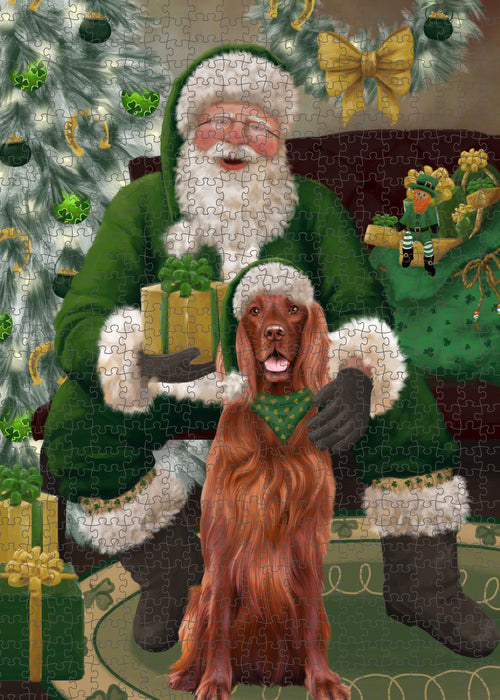 Christmas Irish Santa with Gift and Irish Red Setter Dog Puzzle  PUZL100444