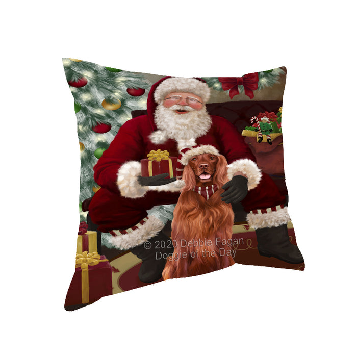 Santa's Christmas Surprise Irish Red Setter Dog Pillow PIL87220