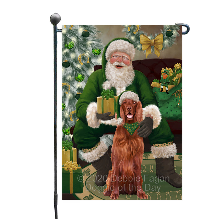 Christmas Irish Santa with Gift and Irish Red Setter Dog Garden Flag GFLG66652