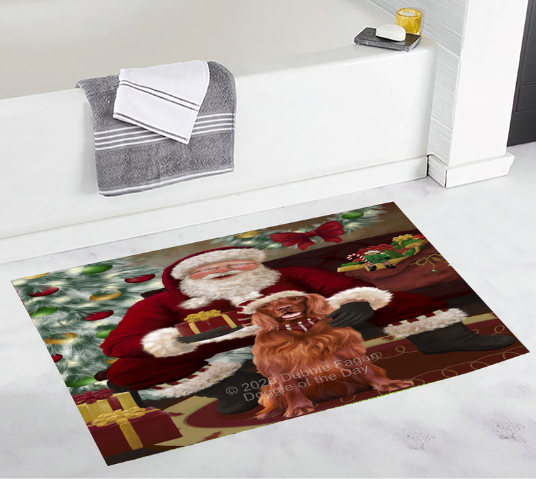 Santa's Christmas Surprise Irish Red Setter Dog Bathroom Rugs with Non Slip Soft Bath Mat for Tub BRUG55513