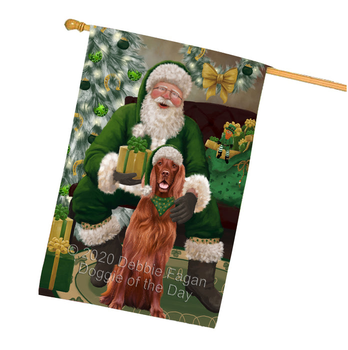 Christmas Irish Santa with Gift and Irish Red Setter Dog House Flag FLG66708