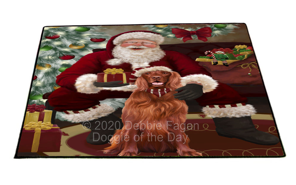 Santa's Christmas Surprise Irish Red Setter Dog Indoor/Outdoor Welcome Floormat - Premium Quality Washable Anti-Slip Doormat Rug FLMS57475