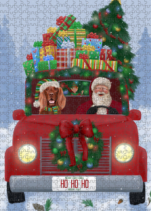 Christmas Honk Honk Red Truck Here Comes with Santa and Irish Red Setter Dog Puzzle  PUZL100052