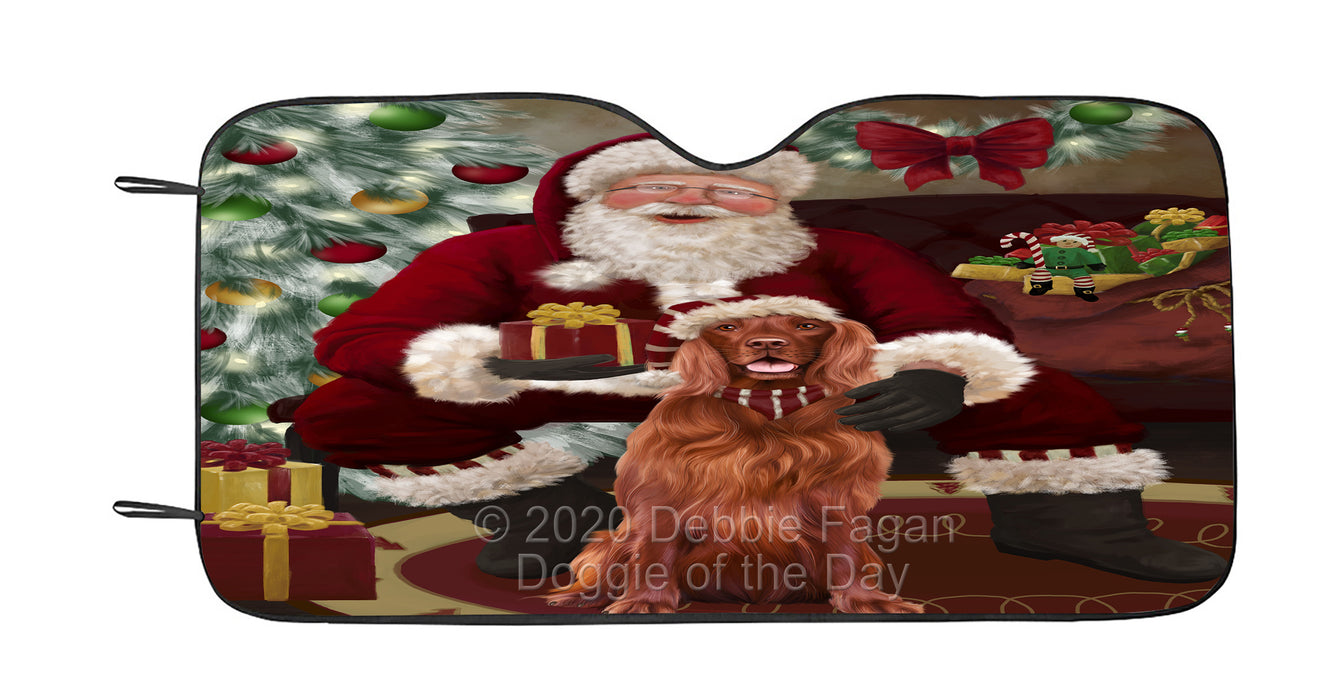 Santa's Christmas Surprise Irish Red Setter Dog Car Sun Shade Cover Curtain