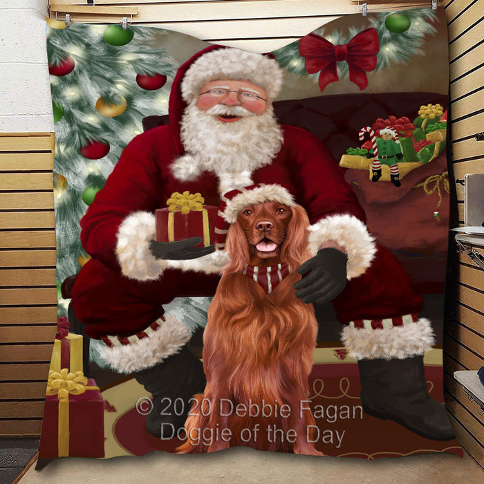 Santa's Christmas Surprise Irish Red Setter Dog Quilt Bed Coverlet Bedspread - Pets Comforter Unique One-side Animal Printing - Soft Lightweight Durable Washable Polyester Quilt