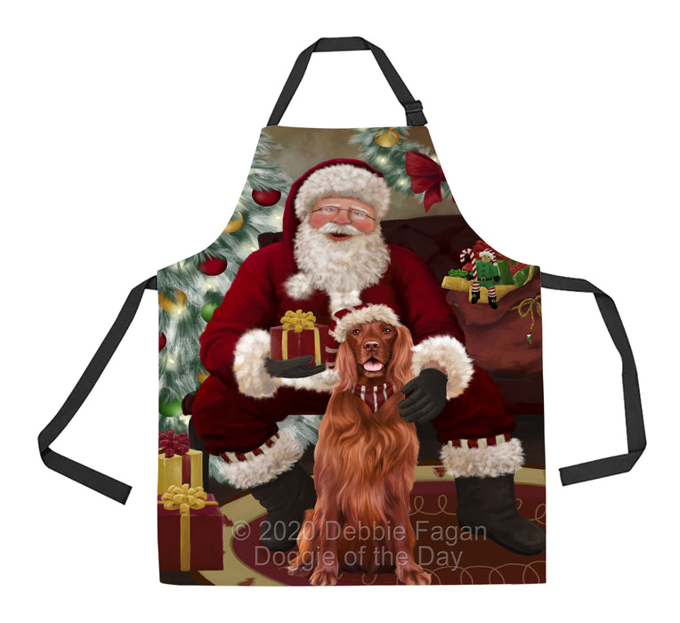 Santa's Christmas Surprise Irish Red Setter Dog Apron - Adjustable Long Neck Bib for Adults - Waterproof Polyester Fabric With 2 Pockets - Chef Apron for Cooking, Dish Washing, Gardening, and Pet Grooming