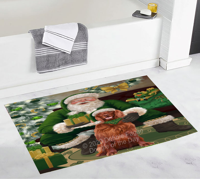 Christmas Irish Santa with Gift and Irish Red Setter Dog Bath Mat BRUG54064