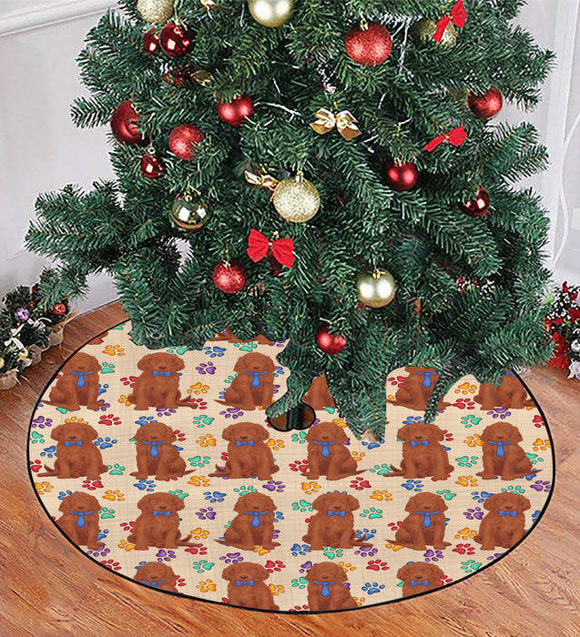 Rainbow Paw Print Irish Red Setter Dogs Blue Christmas Tree Skirt