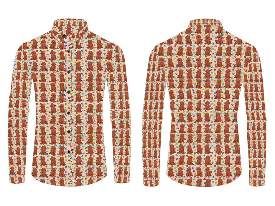 Rainbow Paw Print Irish Red Setter Dogs Red All Over Print Casual Dress Men's Shirt