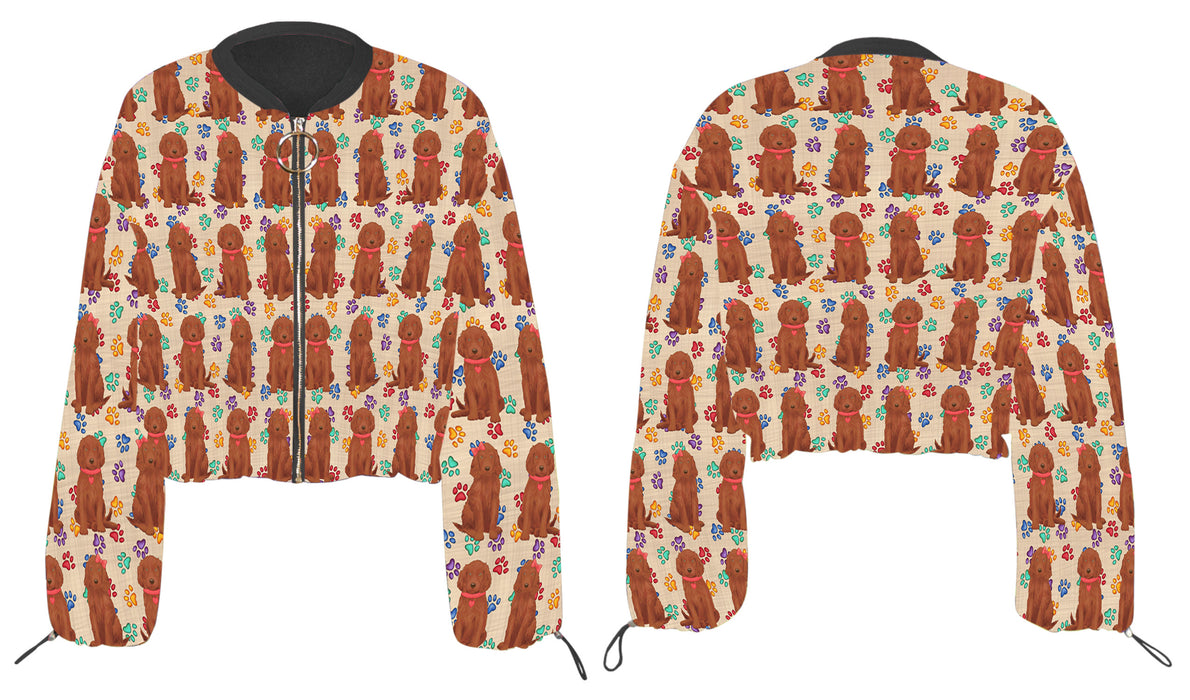 Rainbow Paw Print Irish Red Setter Dogs Cropped Chiffon Women's Jacket WH50558