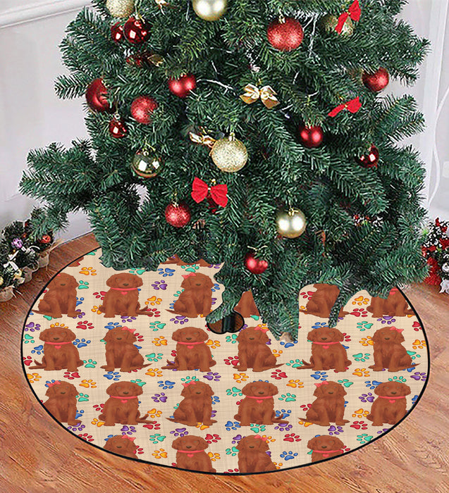 Rainbow Paw Print Irish Red Setter Dogs Red Christmas Tree Skirt