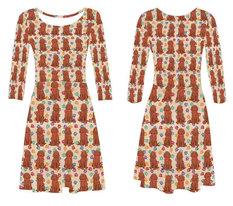 Rainbow Paw Print Irish Red Setter Dogs Red 3/4 Sleeve Sundress
