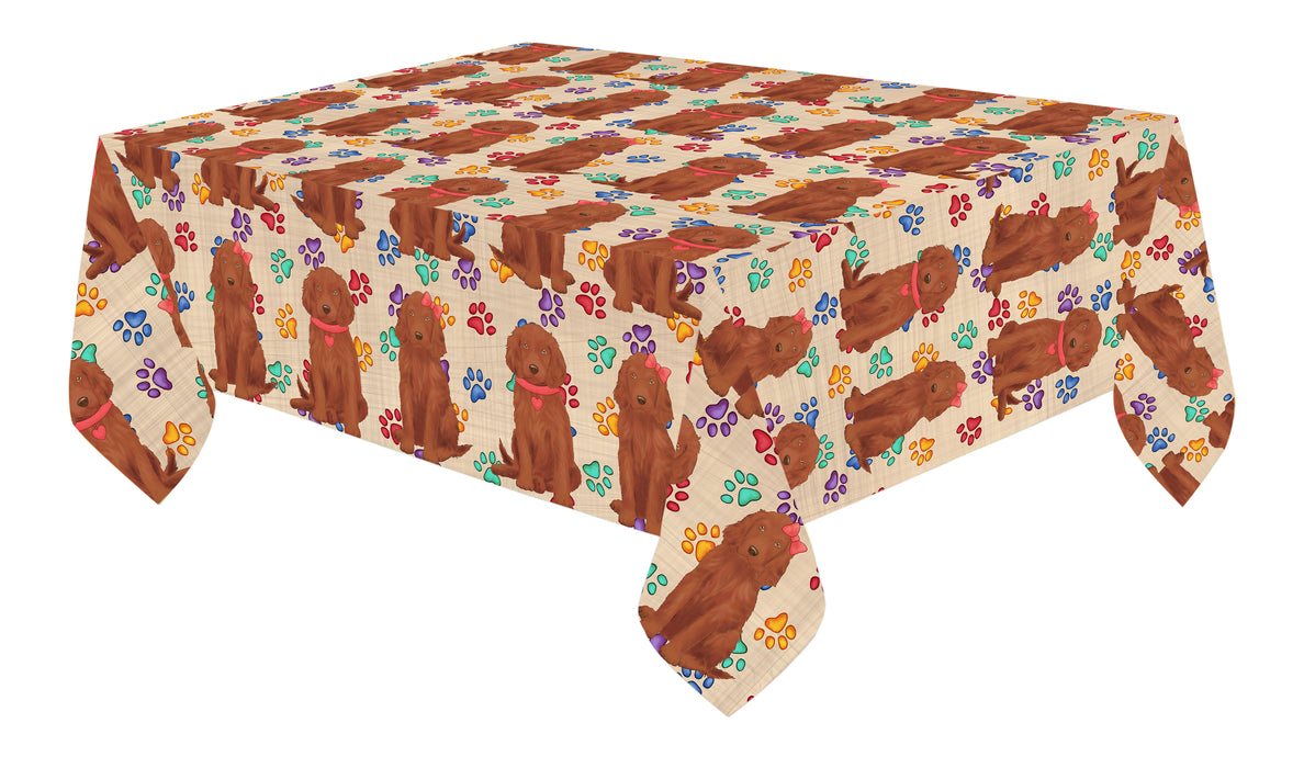 Rainbow Paw Print Irish Red Setter Dogs Red Cotton Linen Tablecloth