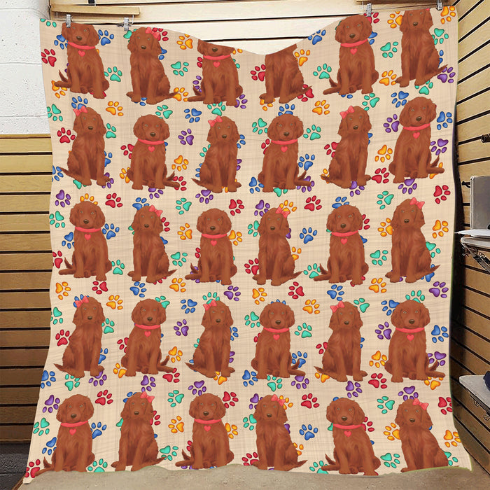 Rainbow Paw Print Irish Red Setter Dogs Red Quilt