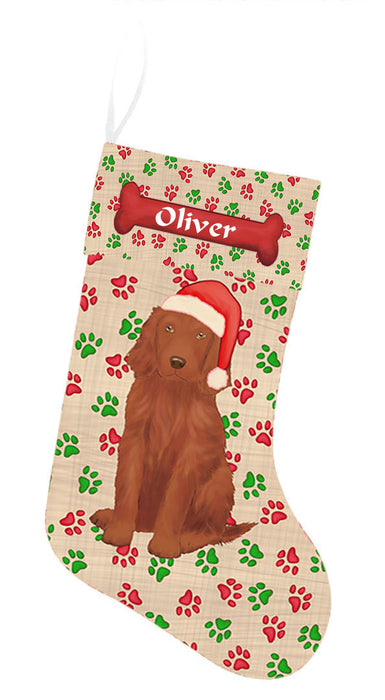 Pet Name Personalized Christmas Paw Print Irish Red Setter Dogs Stocking