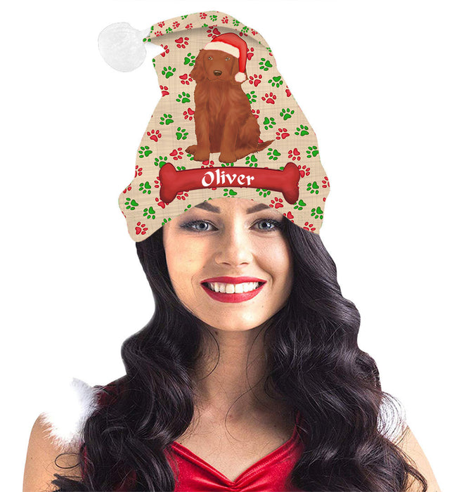 Pet Name Personalized Christmas Paw Print Irish Red Setter Dogs Santa Hat