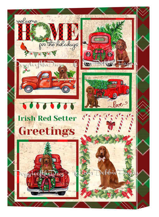 Welcome Home for Christmas Holidays Irish Red Setter Dogs Canvas Wall Art Decor - Premium Quality Canvas Wall Art for Living Room Bedroom Home Office Decor Ready to Hang CVS149624