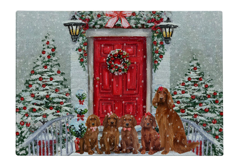 Christmas Holiday Welcome Irish Red Setter Dogs Cutting Board - For Kitchen - Scratch & Stain Resistant - Designed To Stay In Place - Easy To Clean By Hand - Perfect for Chopping Meats, Vegetables