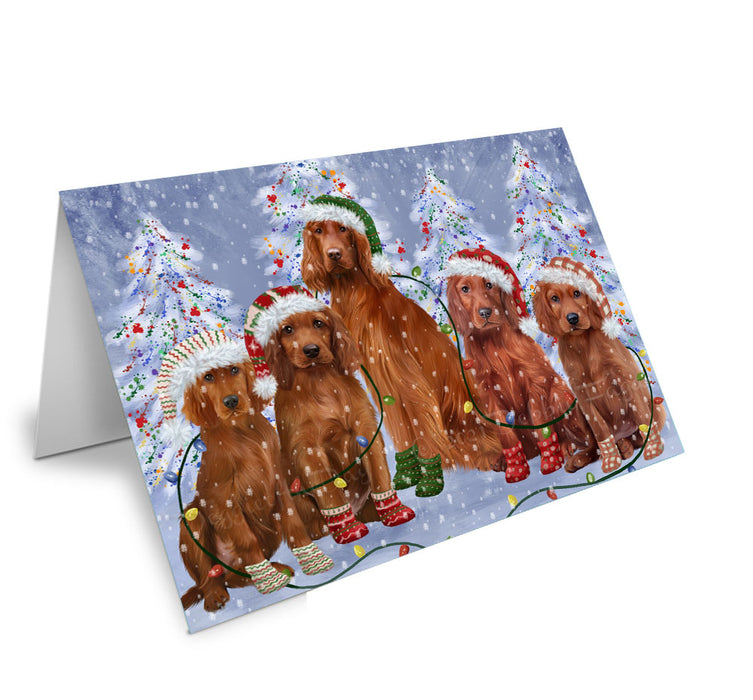 Christmas Lights and Irish Red Setter Dogs Handmade Artwork Assorted Pets Greeting Cards and Note Cards with Envelopes for All Occasions and Holiday Seasons