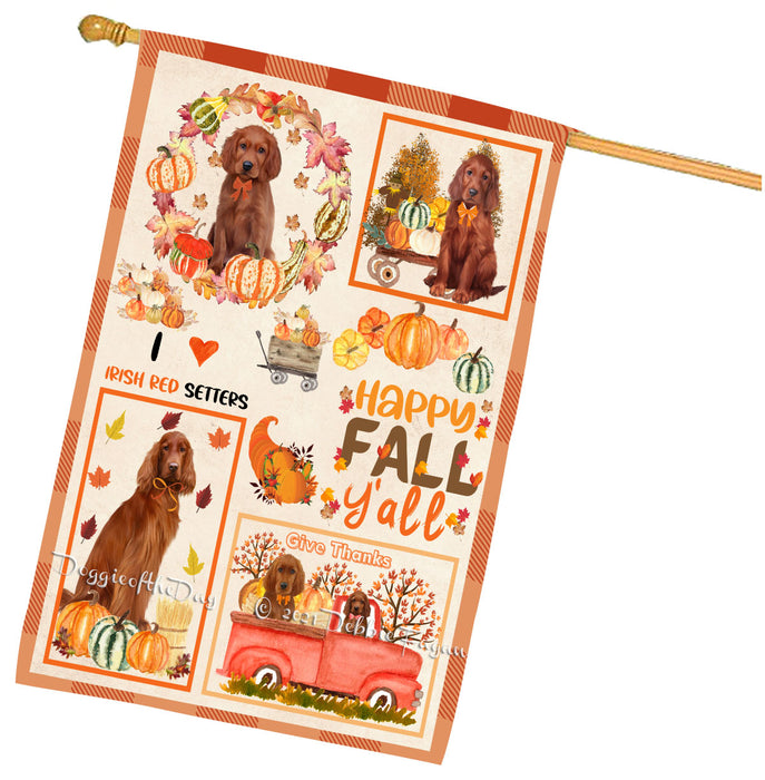 Happy Fall Y'all Pumpkin Irish Red Setter Dogs House Flag Outdoor Decorative Double Sided Pet Portrait Weather Resistant Premium Quality Animal Printed Home Decorative Flags 100% Polyester