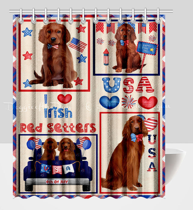 4th of July Independence Day I Love USA Irish Red Setter Dogs Shower Curtain Pet Painting Bathtub Curtain Waterproof Polyester One-Side Printing Decor Bath Tub Curtain for Bathroom with Hooks