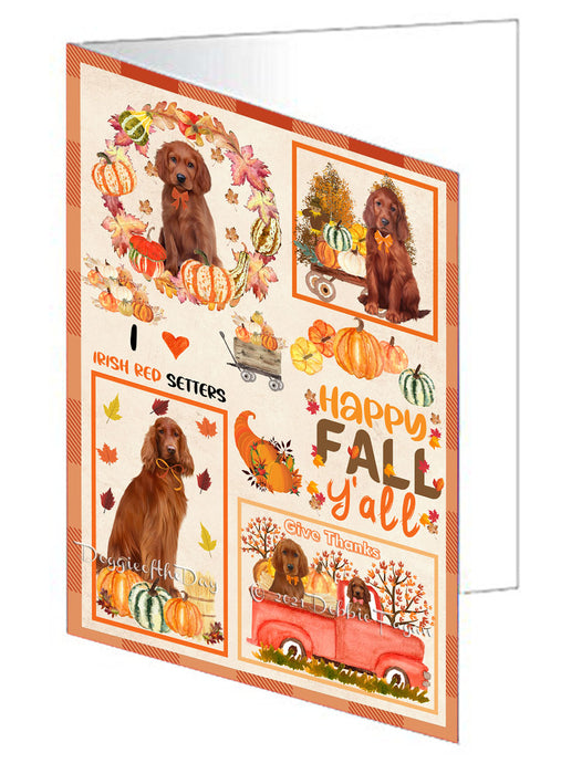 Happy Fall Y'all Pumpkin Irish Red Setter Dogs Handmade Artwork Assorted Pets Greeting Cards and Note Cards with Envelopes for All Occasions and Holiday Seasons GCD77033