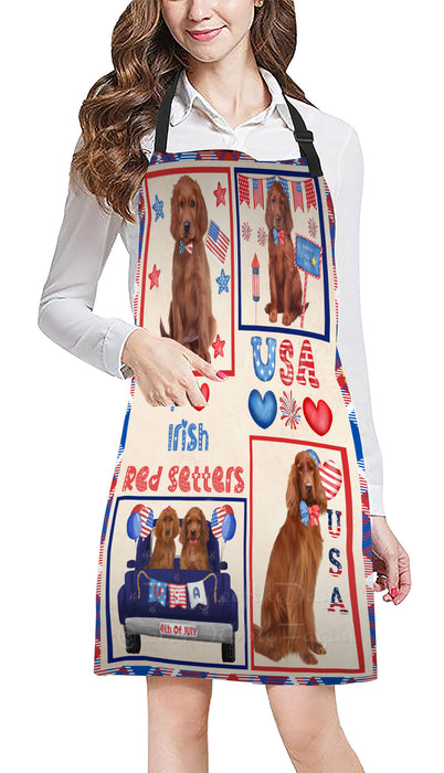 4th of July Independence Day I Love USA Irish Red Setter Dogs Apron - Adjustable Long Neck Bib for Adults - Waterproof Polyester Fabric With 2 Pockets - Chef Apron for Cooking, Dish Washing, Gardening, and Pet Grooming