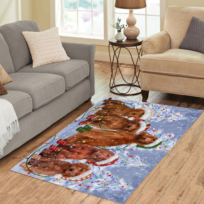 Christmas Lights and Irish Red Setter Dogs Area Rug - Ultra Soft Cute Pet Printed Unique Style Floor Living Room Carpet Decorative Rug for Indoor Gift for Pet Lovers