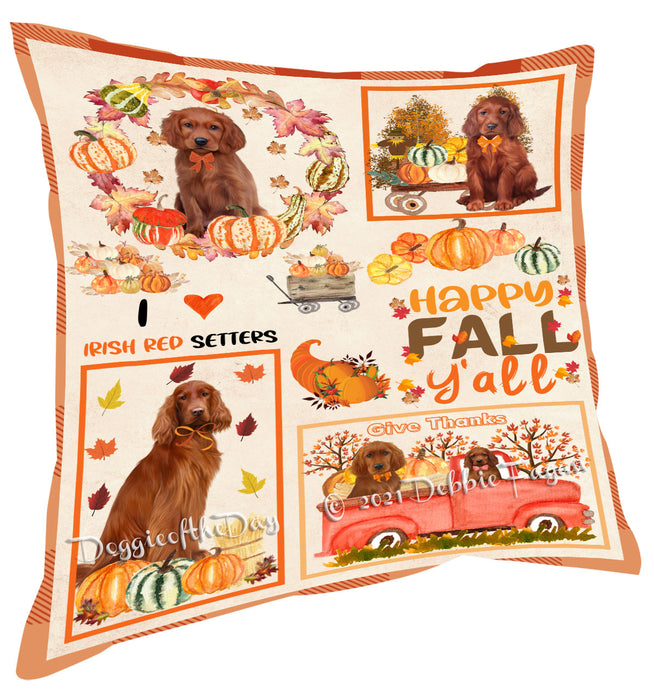 Happy Fall Y'all Pumpkin Irish Red Setter Dogs Pillow with Top Quality High-Resolution Images - Ultra Soft Pet Pillows for Sleeping - Reversible & Comfort - Ideal Gift for Dog Lover - Cushion for Sofa Couch Bed - 100% Polyester