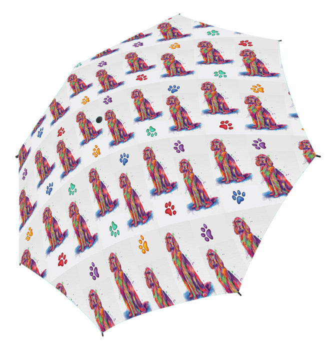 Watercolor Mini Irish Red Setter DogsSemi-Automatic Foldable Umbrella