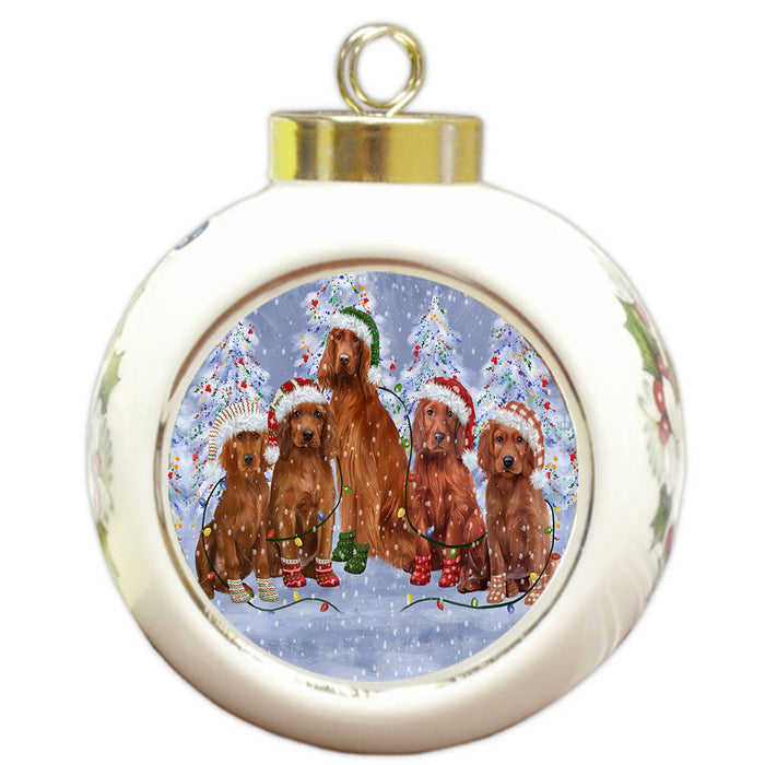 Christmas Lights and Irish Red Setter Dogs Round Ball Christmas Ornament Pet Decorative Hanging Ornaments for Christmas X-mas Tree Decorations - 3" Round Ceramic Ornament