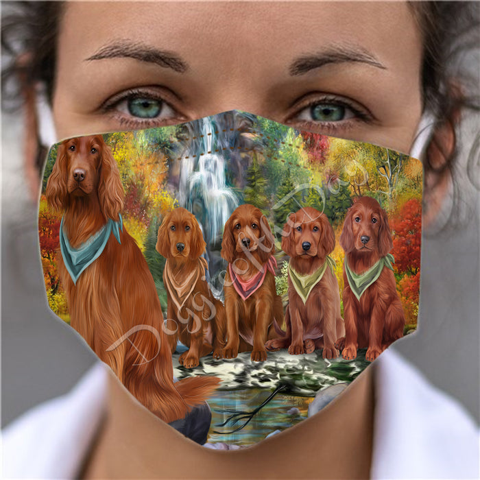 Scenic Waterfall Irish Red Setter Dogs Face Mask FM49309
