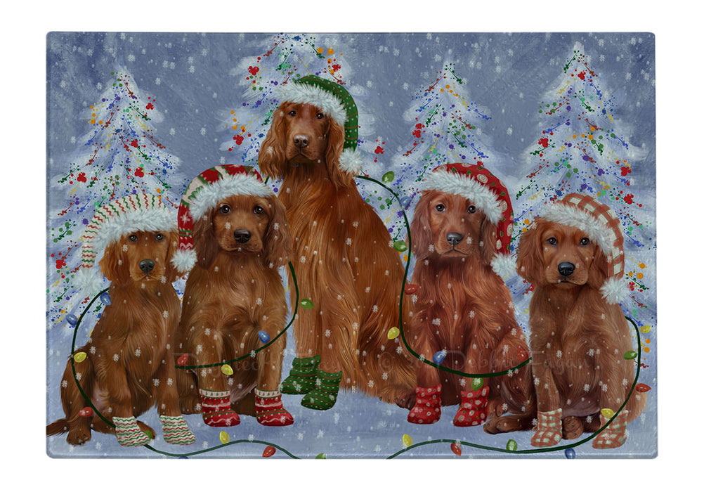 Christmas Lights and Irish Red Setter Dogs Cutting Board - For Kitchen - Scratch & Stain Resistant - Designed To Stay In Place - Easy To Clean By Hand - Perfect for Chopping Meats, Vegetables
