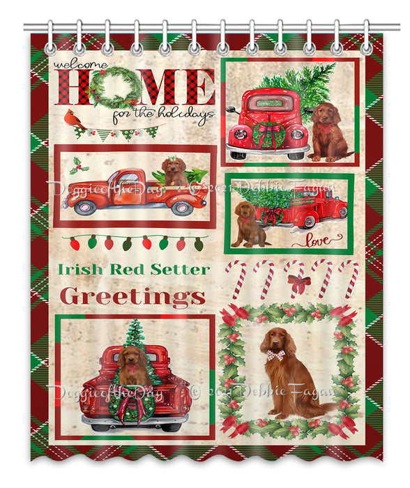 Welcome Home for Christmas Holidays Irish Red Setter Dogs Shower Curtain Bathroom Accessories Decor Bath Tub Screens