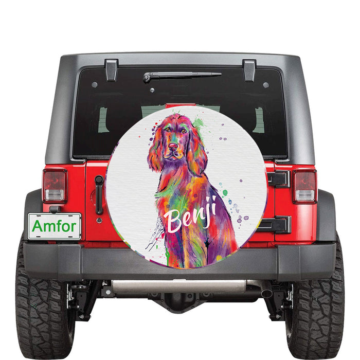 Custom Pet Name Personalized Watercolor Irish Red Setter Dog Car Tire Cover