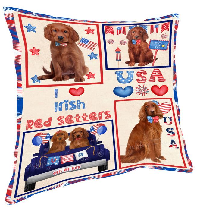 4th of July Independence Day I Love USA Irish Red Setter Dogs Pillow with Top Quality High-Resolution Images - Ultra Soft Pet Pillows for Sleeping - Reversible & Comfort - Ideal Gift for Dog Lover - Cushion for Sofa Couch Bed - 100% Polyester