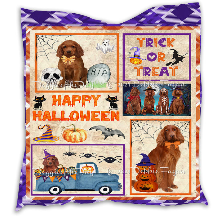 Happy Halloween Trick or Treat Pumpkin Irish Red Setter Dogs Lightweight Soft Bedspread Coverlet Bedding Quilt QUILT60941