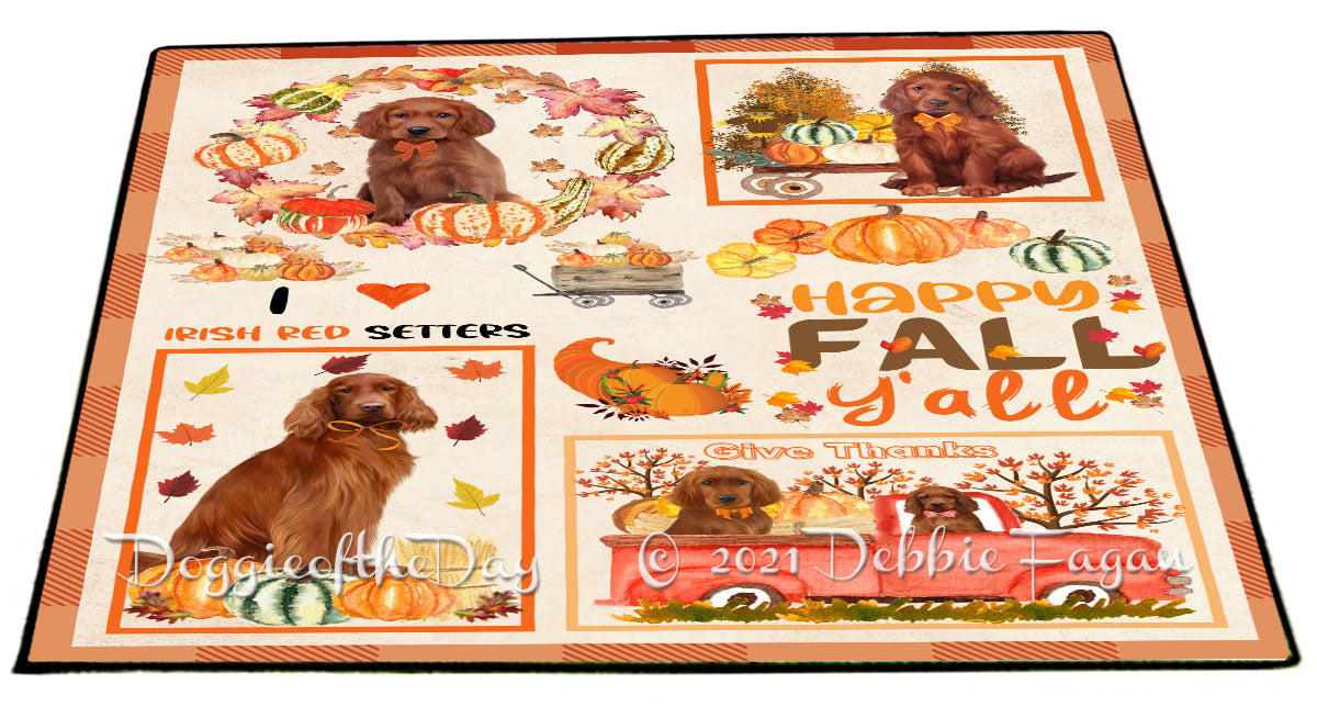 Happy Fall Y'all Pumpkin Irish Red Setter Dogs Indoor/Outdoor Welcome Floormat - Premium Quality Washable Anti-Slip Doormat Rug FLMS58660